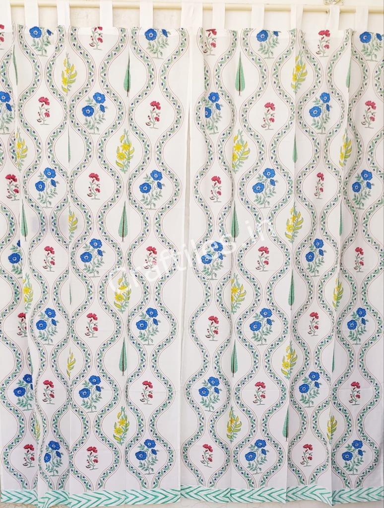 Craftiles® - CT1024 Green Handblock Printed Cotton Curtain by Jaipur Dharohar - Image 2