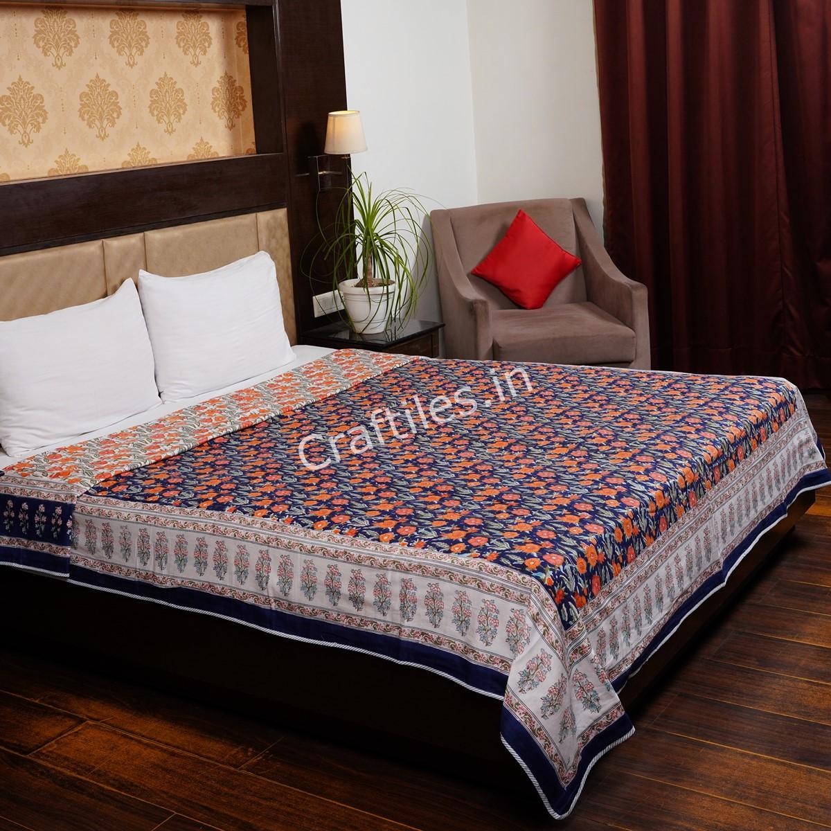 Craftiles – Handblock Printed Reversible Dohar By Jaipur Dharohar – Blue - Image 2