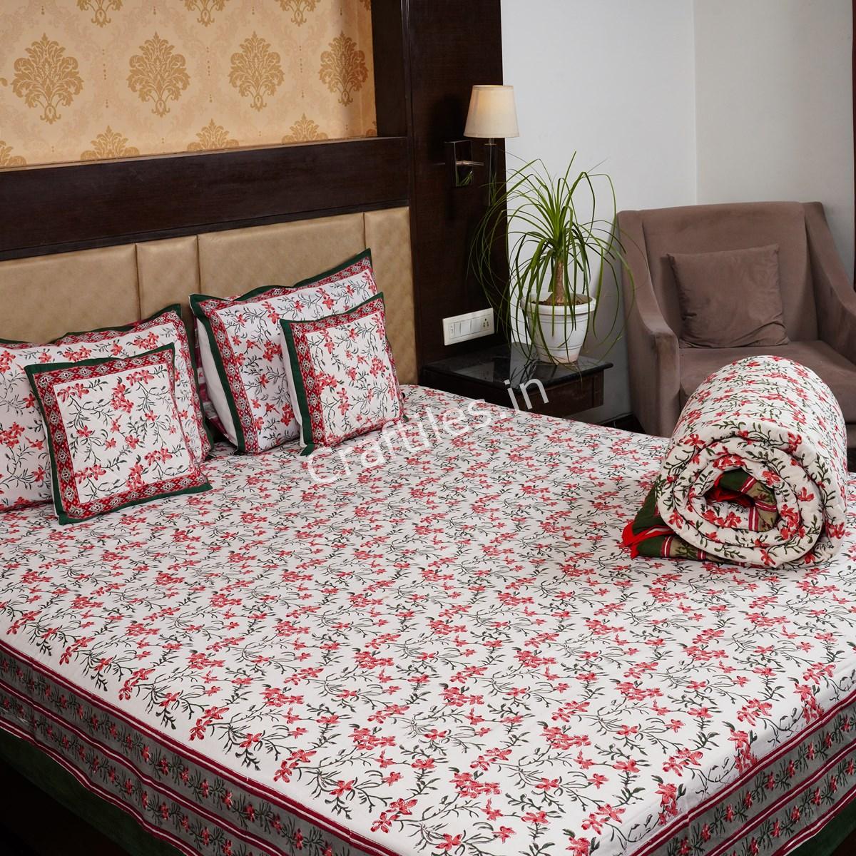 Craftiles - BS1075R Elephant Jaipuri Handblock Printed Bedding Set by Jaipur dharohar for Home and Wedding Gift - Red