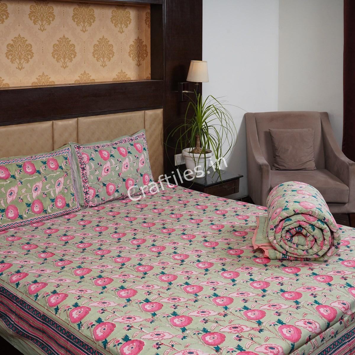 Craftiles - BS1149 Varista Jaipuri Handblock Printed Bedding Set by Jaipur dharohar for Home and Wedding Gift