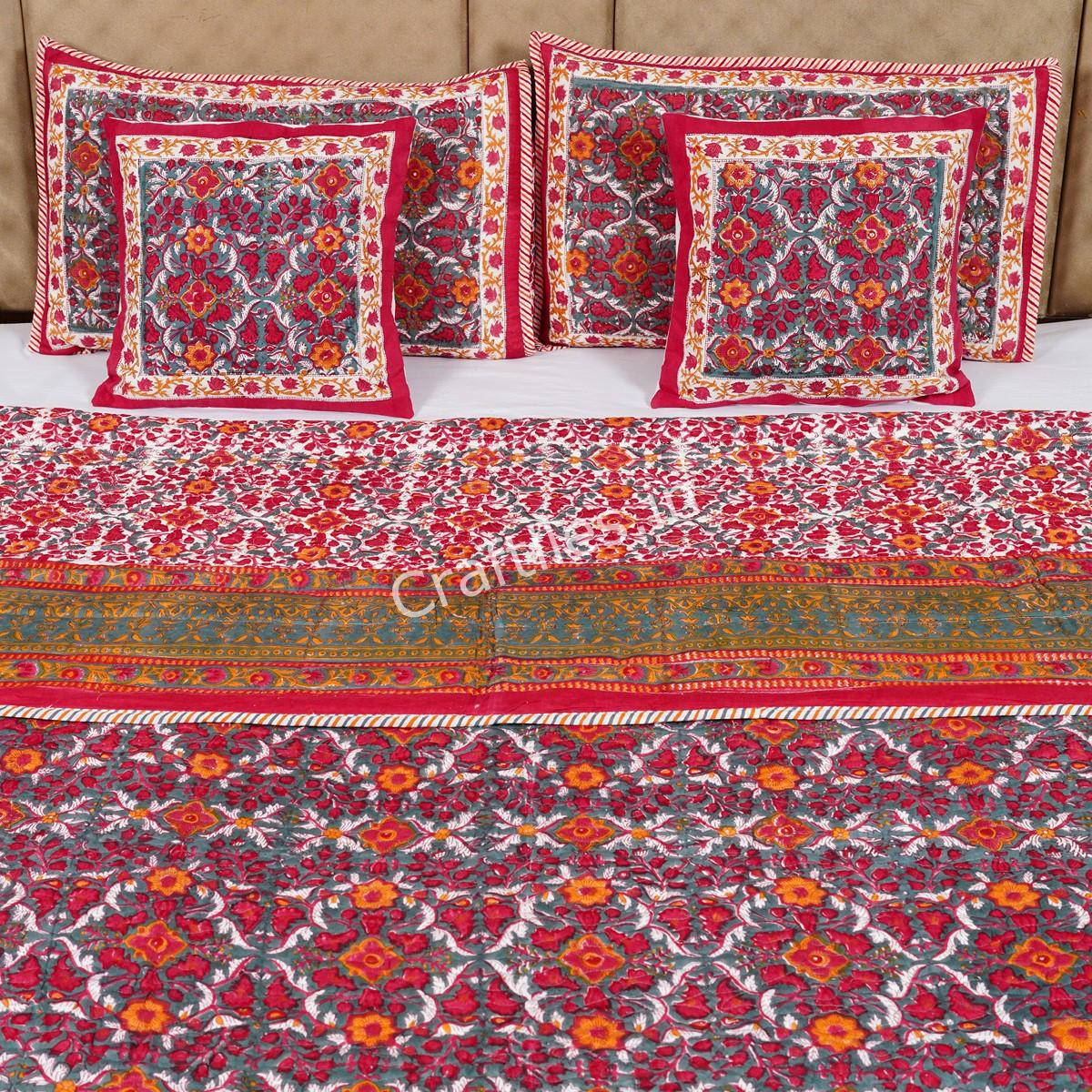 Craftiles -Brodux Jaipuri Handblock Printed Reversible Comforter by Jaipurdharohar - AC Quilt | Comforter | Bedcover | Gudarie - Red - Image 2