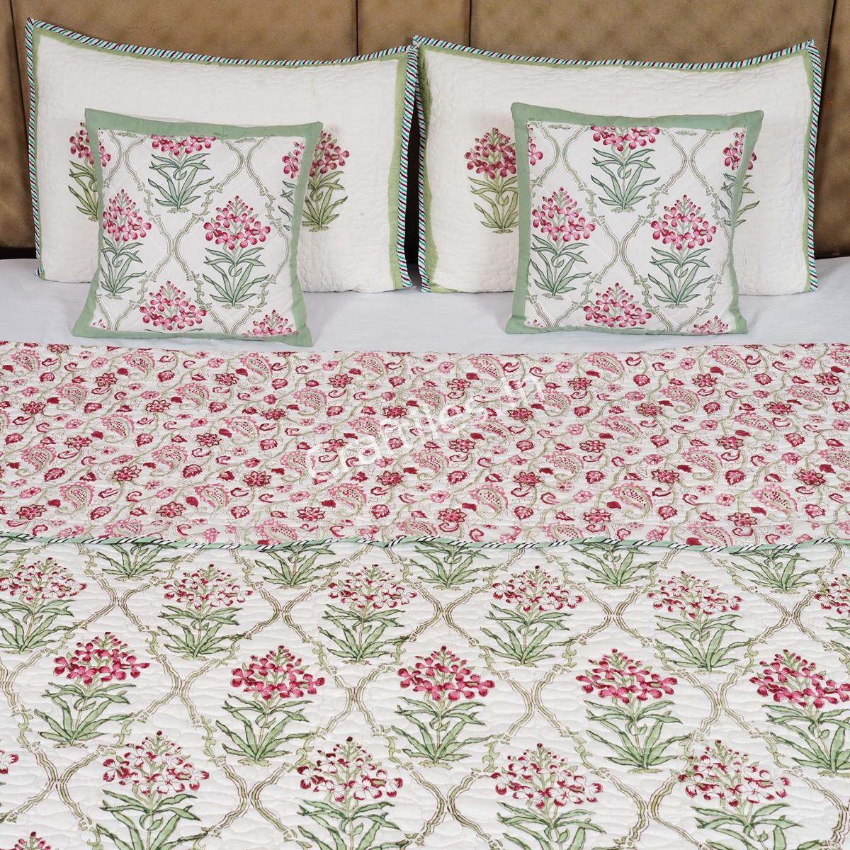 Craftiles - Hawamahal Jaipuri Handblock Printed Reversible Comforter by Jaipurdharohar - AC Quilt | Comforter | Bedcover | Gudarie - Green - Image 2