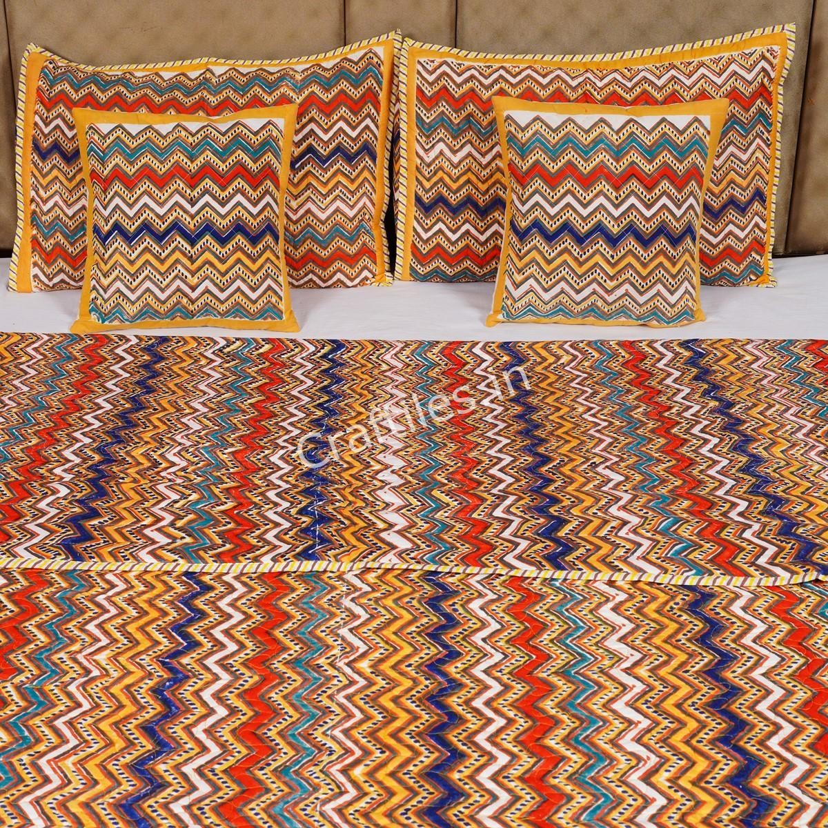 Craftiles - CF1155 ZigZag Jaipuri Handblock Printed Reversible Comforter by Jaipurdharohar - AC Quilt | Comforter | Bedcover | Gudarie - Red - Image 2