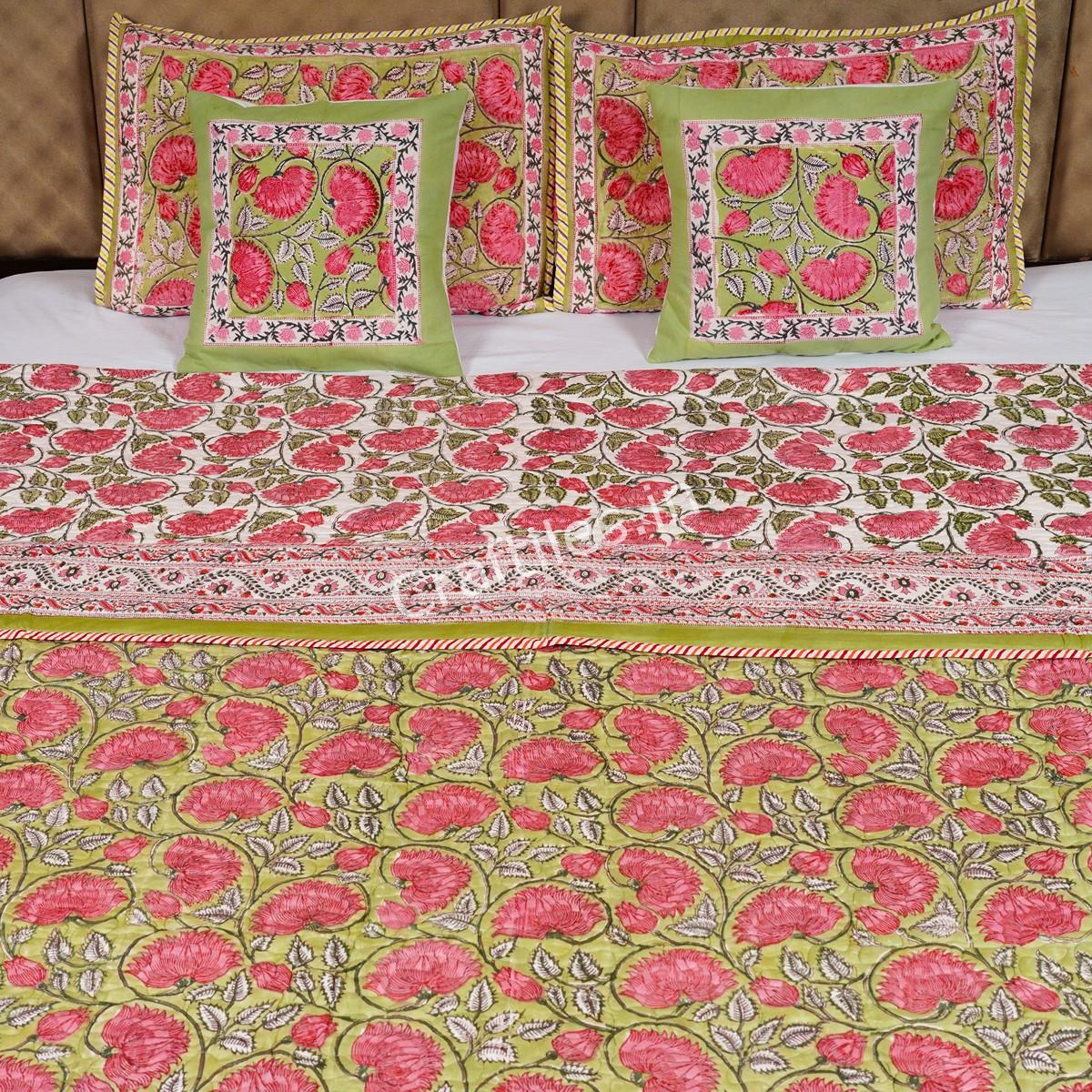 Craftiles - Lotus Jaipuri Handblock Printed Reversible Comforter by Jaipurdharohar - AC Quilt | Comforter | Bedcover | Gudarie - Red - Image 2