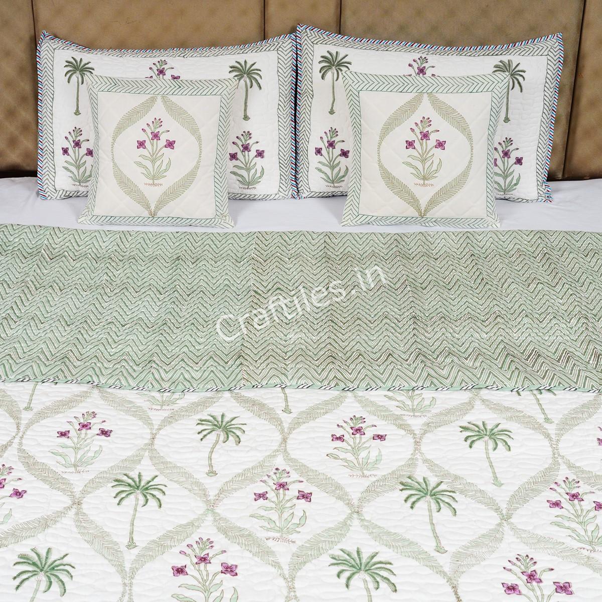 Craftiles - Mahal Jaipuri Handblock Printed Reversible Comforter by Jaipurdharohar - AC Quilt | Comforter | Bedcover | Gudarie - Green - Image 2