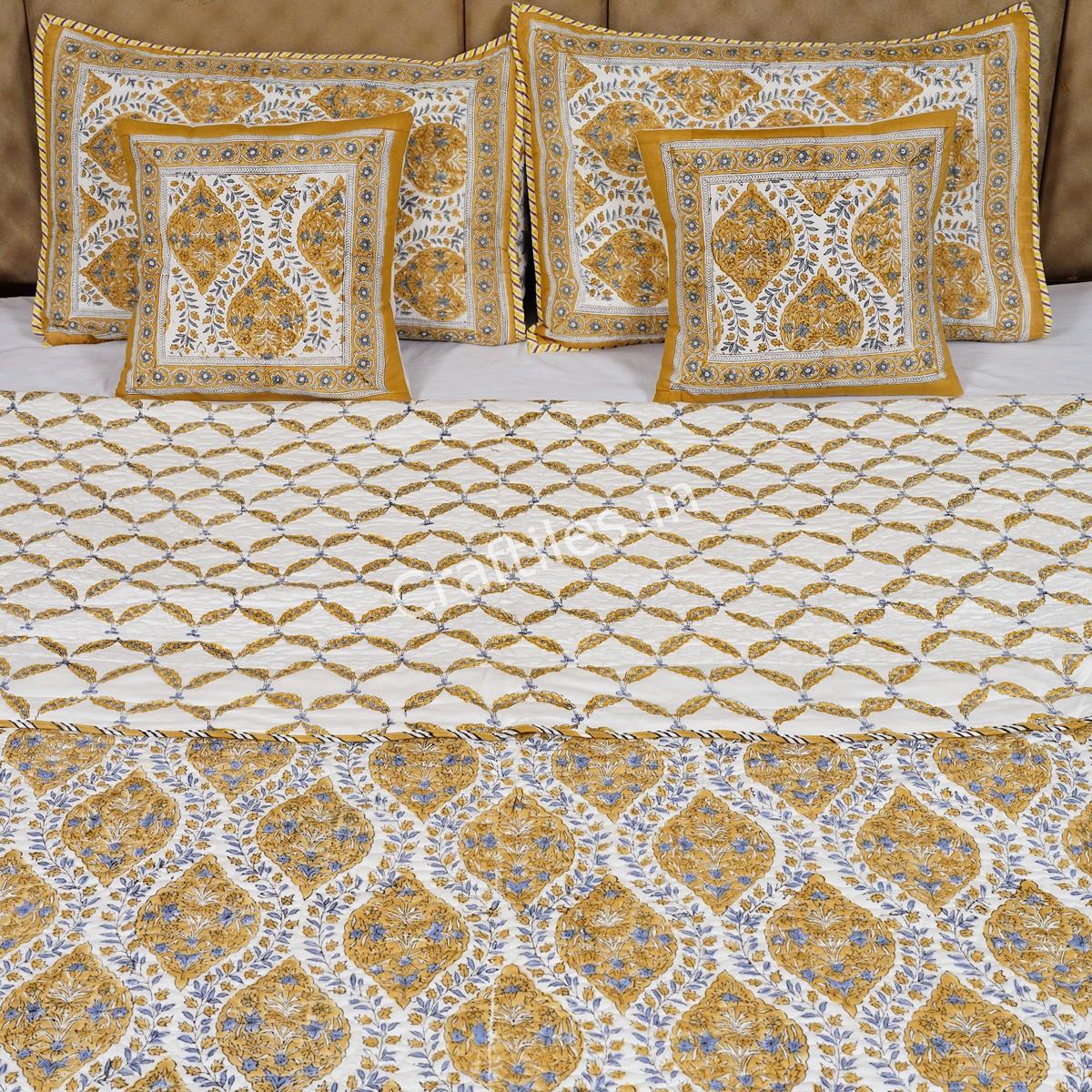 Craftiles -Mahak Jaipuri Handblock Printed Reversible Comforter by Jaipurdharohar - AC Quilt | Comforter | Bedcover | Gudarie - Yellow - Image 2