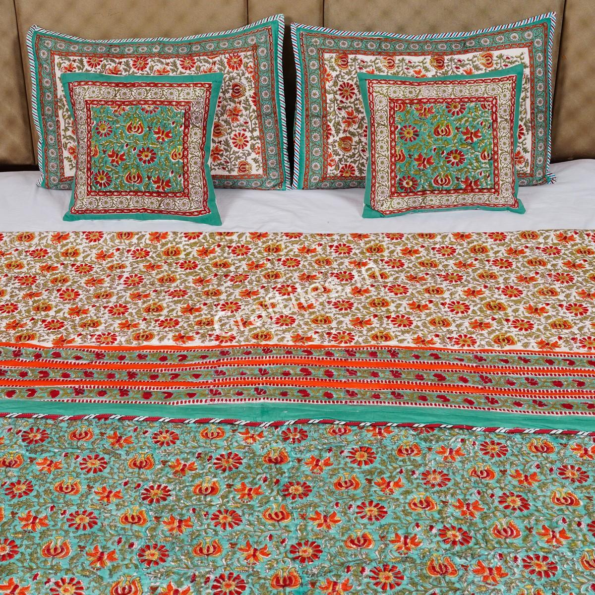 Craftiles - Chakri Jaipuri Handblock Printed Reversible Comforter by Jaipurdharohar - AC Quilt | Comforter | Bedcover | Gudarie - Green - Image 2