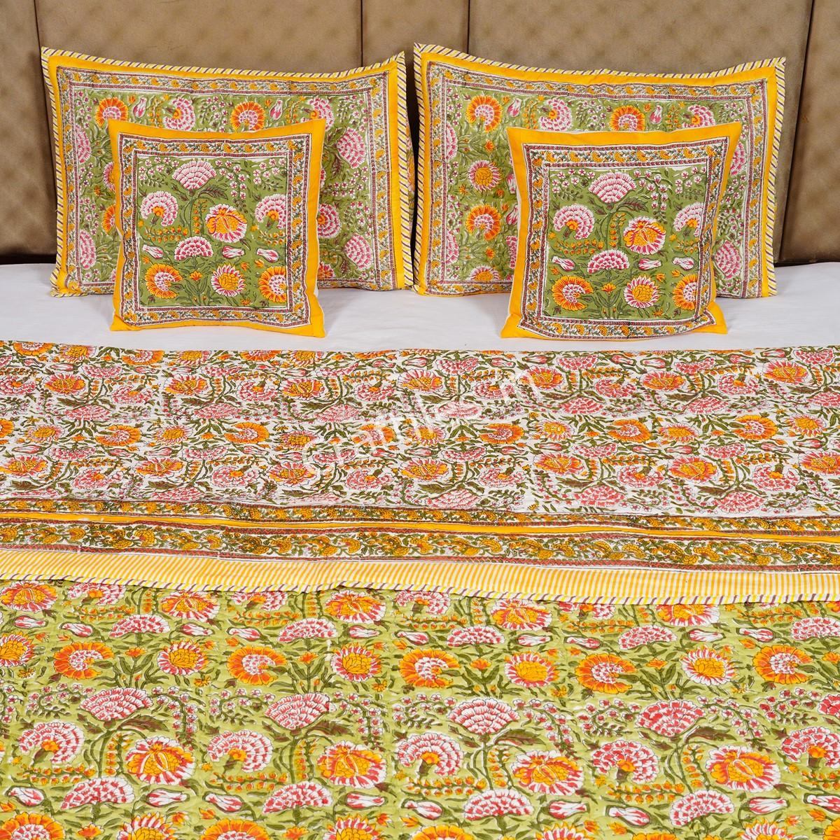 Craftiles - Surajmukhi Jaipuri Handblock Printed Reversible Comforter by Jaipurdharohar - AC Quilt | Comforter | Bedcover | Gudarie - Yellow - Image 2