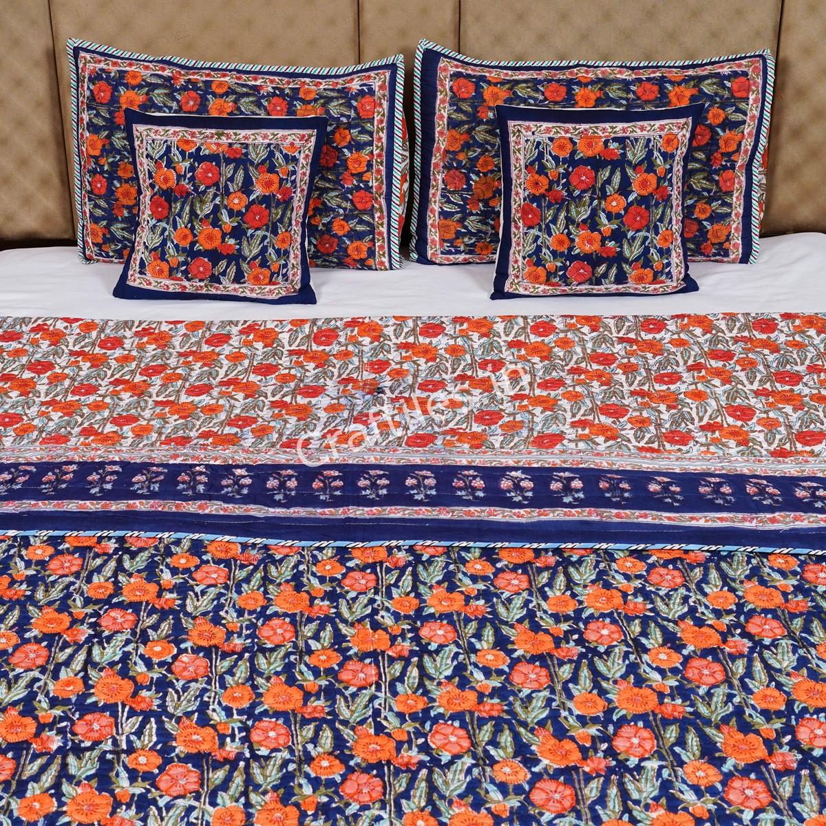 Craftiles - Rose Jaipuri Handblock Printed Reversible Comforter by Jaipurdharohar - AC Quilt | Comforter | Bedcover | Gudarie - Blue - Image 2