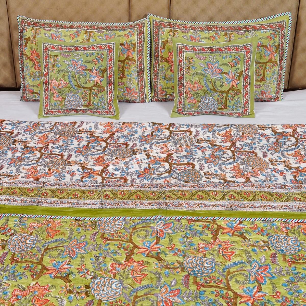 Craftiles - Saat kaam Jaipuri Handblock Printed Reversible Comforter by Jaipurdharohar - AC Quilt | Comforter | Bedcover | Gudarie - Green - Image 2
