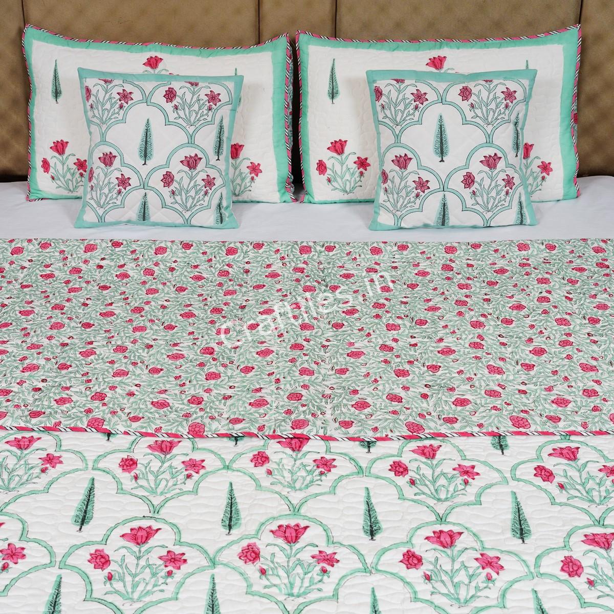 Craftiles - Kadmbari Jaipuri Handblock Printed Reversible Comforter by Jaipurdharohar - AC Quilt | Comforter | Bedcover | Gudarie - Green - Image 2