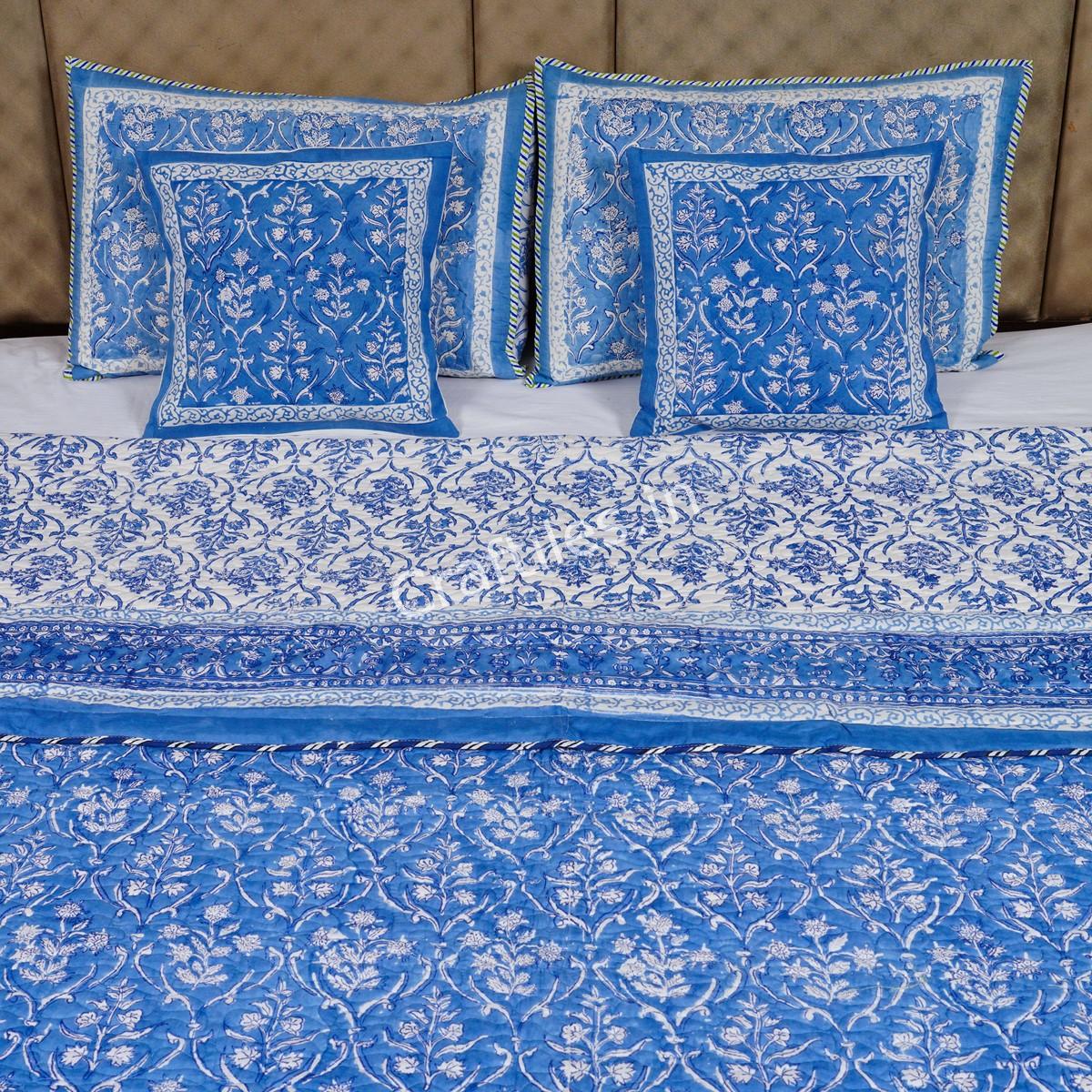 Craftiles - Danim Jaipuri Handblock Printed Reversible Comforter by Jaipurdharohar - AC Quilt | Comforter | Bedcover | Gudarie - Blue - Image 2