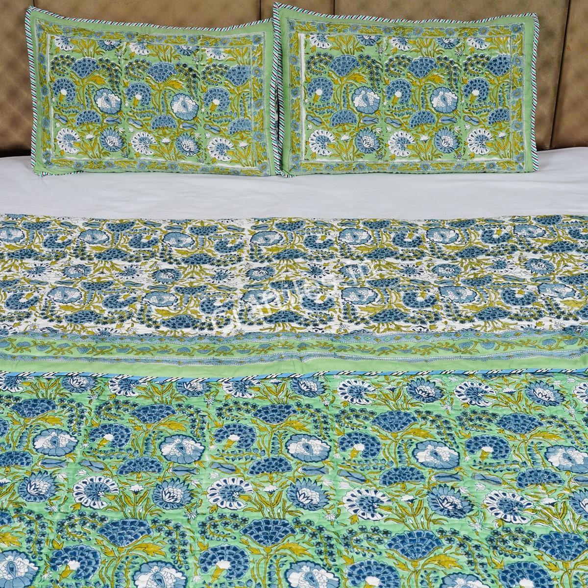 Craftiles - Jasmine Jaipuri Handblock Printed Reversible Comforter by Jaipurdharohar - AC Quilt | Comforter | Bedcover | Gudarie - Green - Image 2