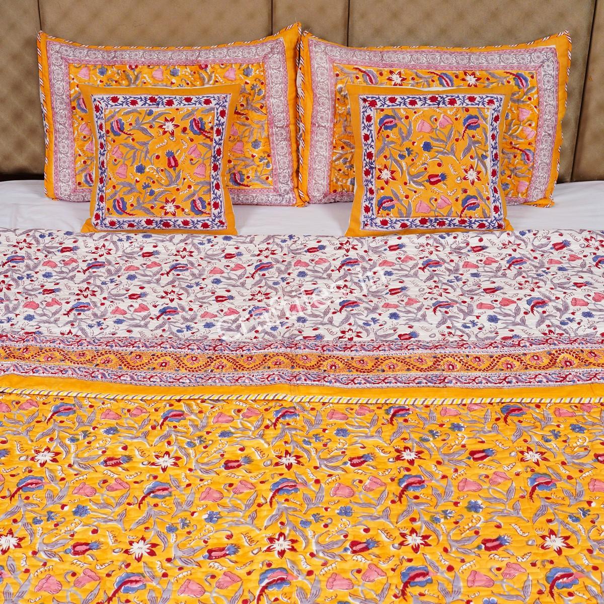 Craftiles - Royal Jaipuri Handblock Printed Reversible Comforter by Jaipurdharohar - AC Quilt | Comforter | Bedcover | Gudarie - Yellow - Image 2