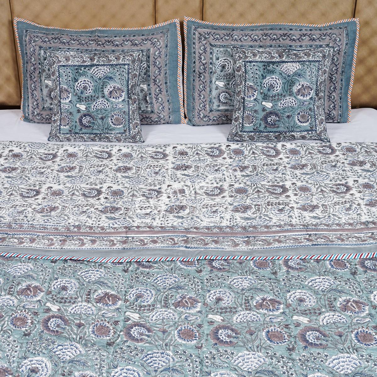 Craftiles - Sunflower Jaipuri Handblock Printed Reversible Comforter by Jaipurdharohar - AC Quilt | Comforter | Bedcover | Gudarie - Gray - Image 2