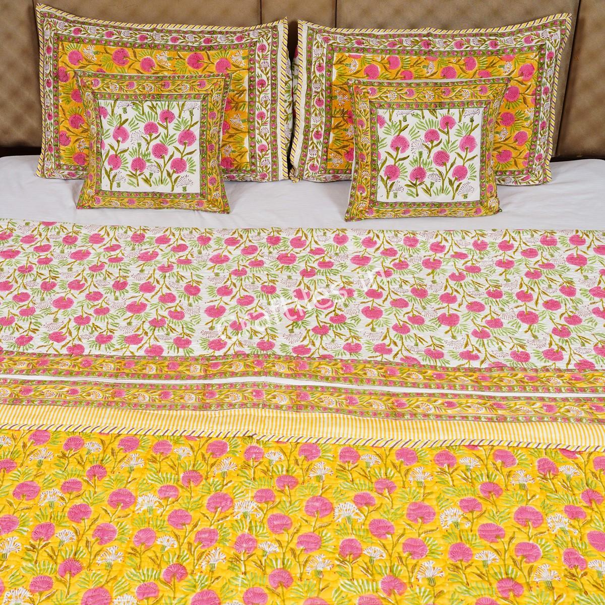 Craftiles - Kashyap Jaipuri Handblock Printed Reversible Comforter by Jaipurdharohar - AC Quilt | Comforter | Bedcover | Gudarie - Yellow - Image 2