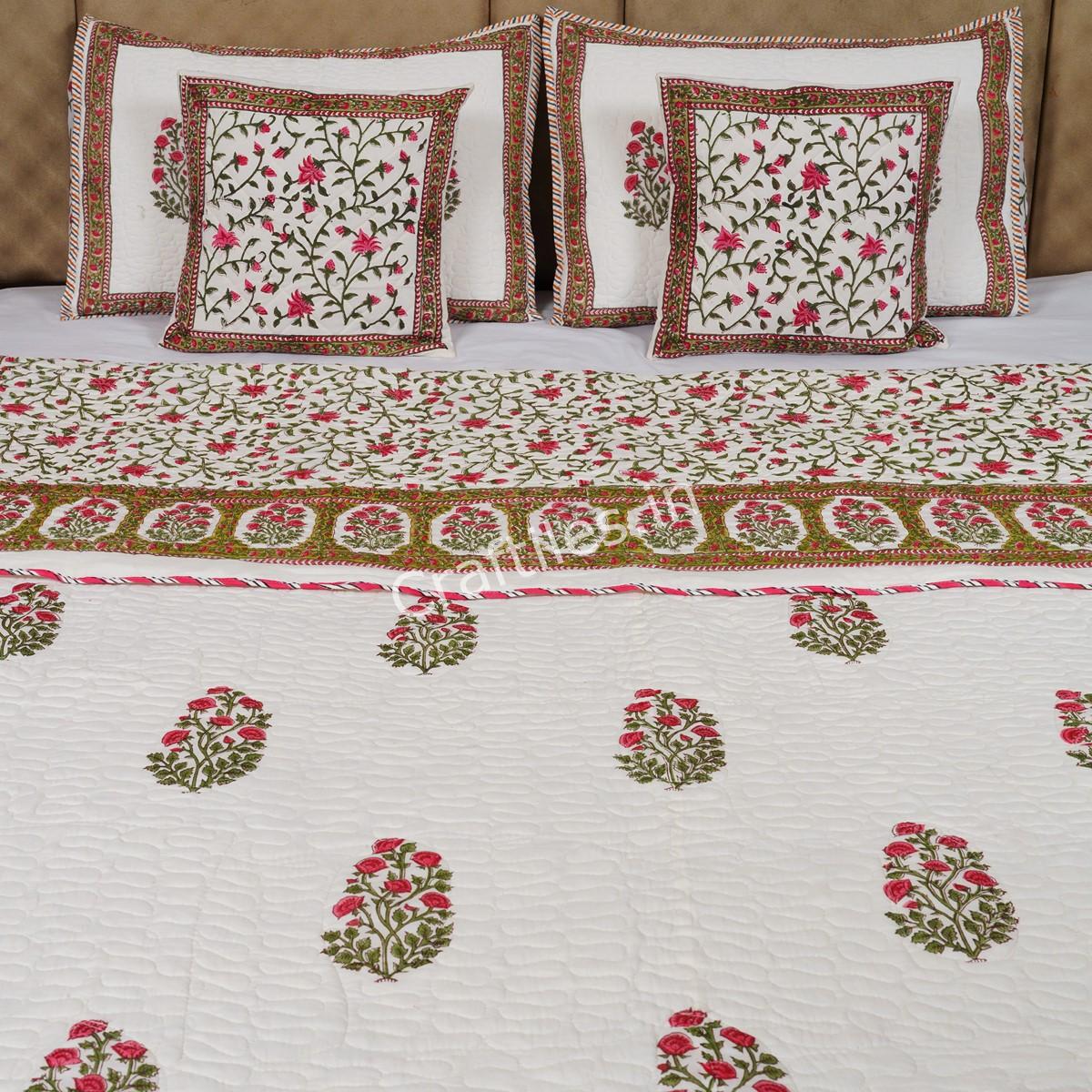 Craftiles -  Mahrab Jaipuri Handblock Printed Reversible Comforter by Jaipurdharohar - AC Quilt | Comforter | Bedcover | Gudarie - Pink - Image 2