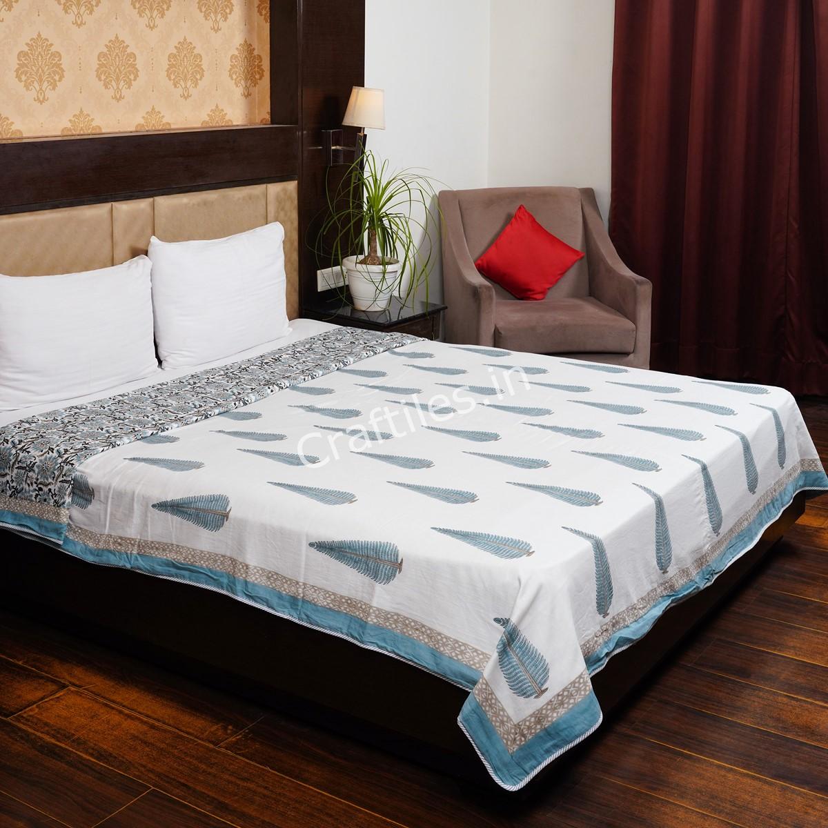 Craftiles – Tilak Jaipuri Handblock Printed Reversible Dohar By Jaipur Dharohar – Blue - Image 2