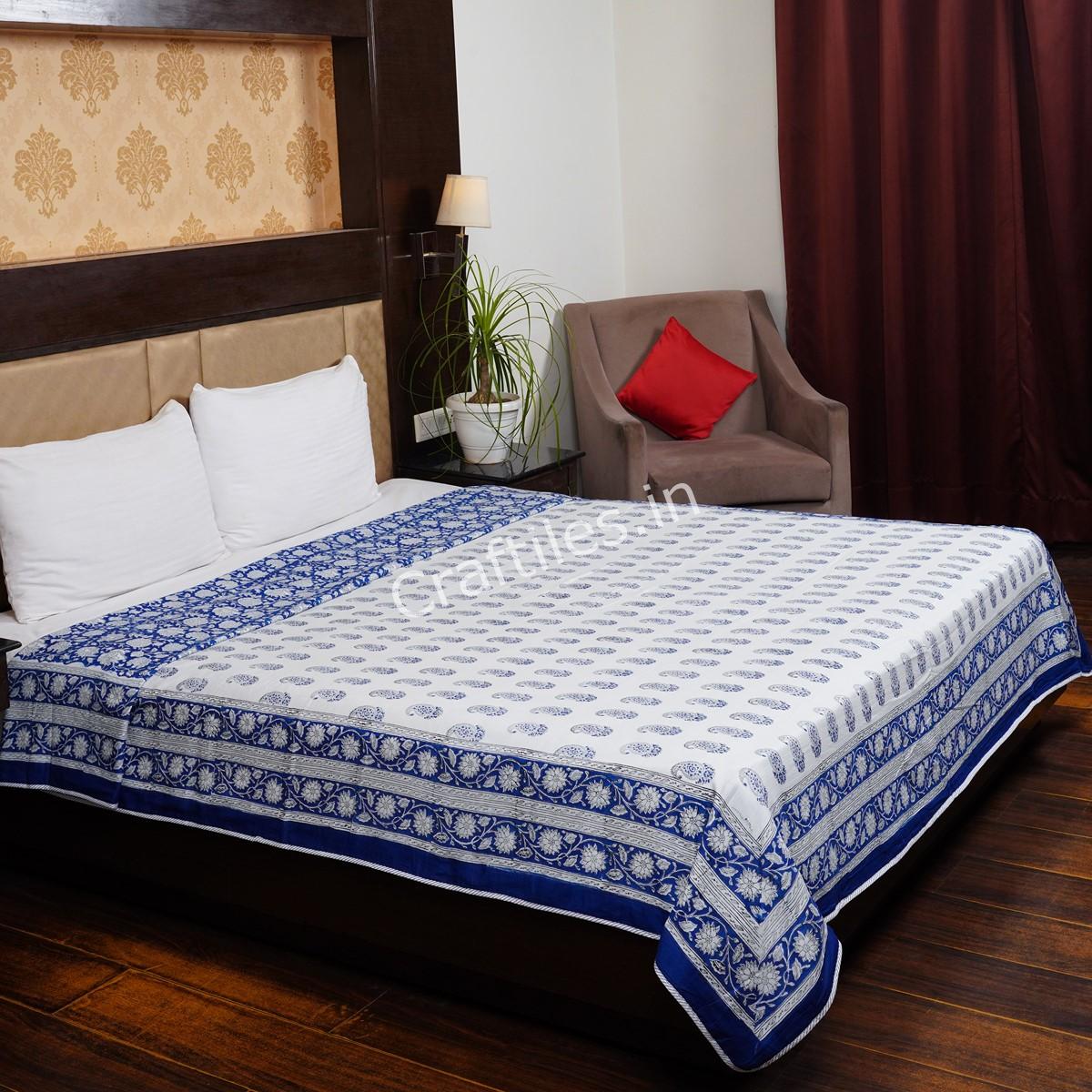 Craftiles – Carry Jaipuri Handblock Printed Reversible Dohar By Jaipur Dharohar – Blue - Image 2