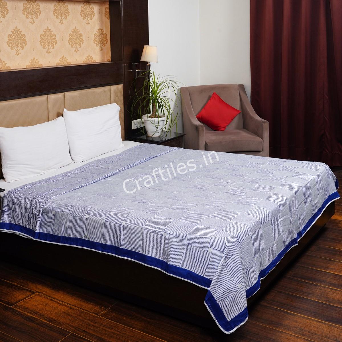 Craftiles – Square Jaipuri Handblock Printed Reversible Dohar By Jaipur Dharohar – Blue - Image 2