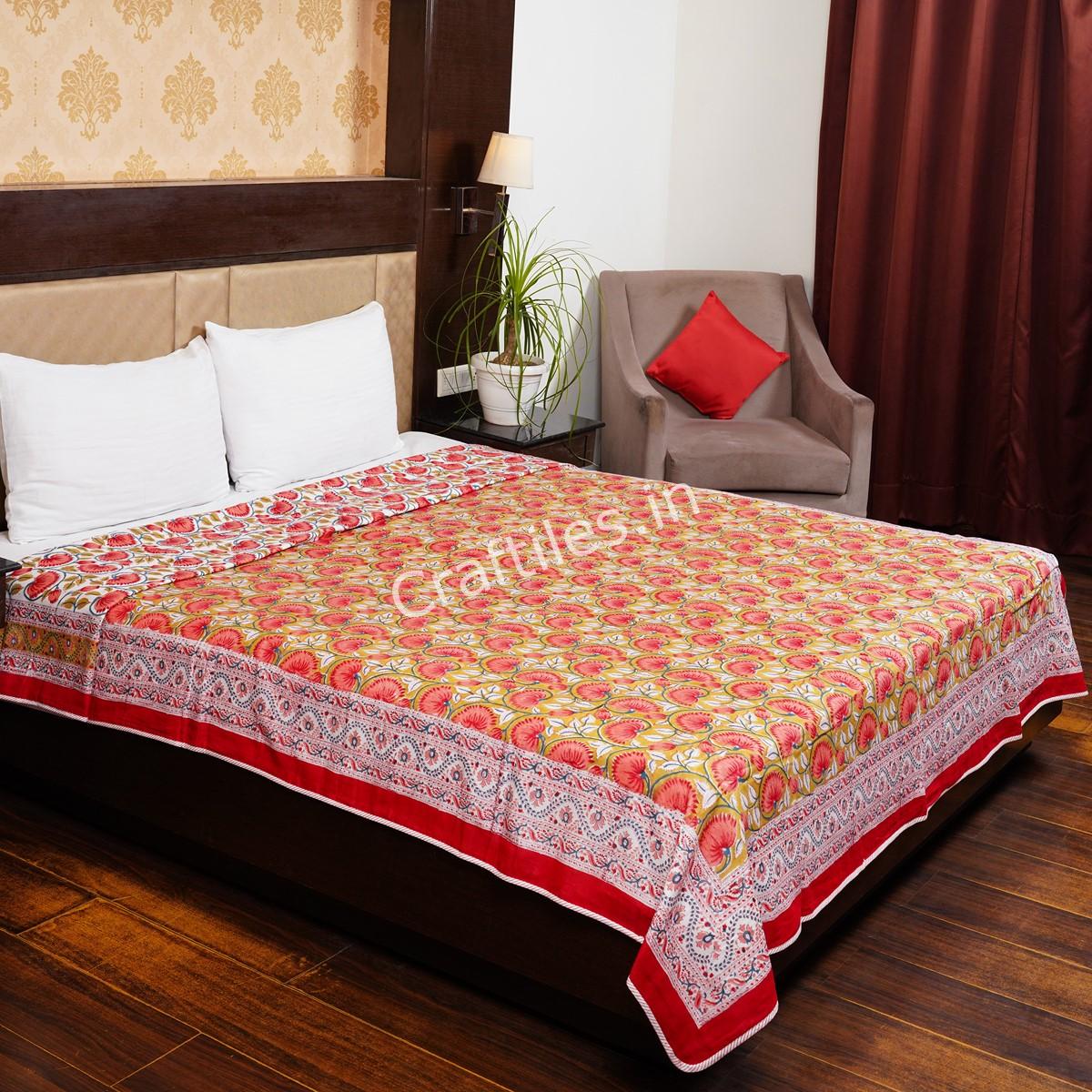 Craftiles – Lotus Jaipuri Handblock Printed Reversible Dohar By Jaipur Dharohar – Red - Image 2