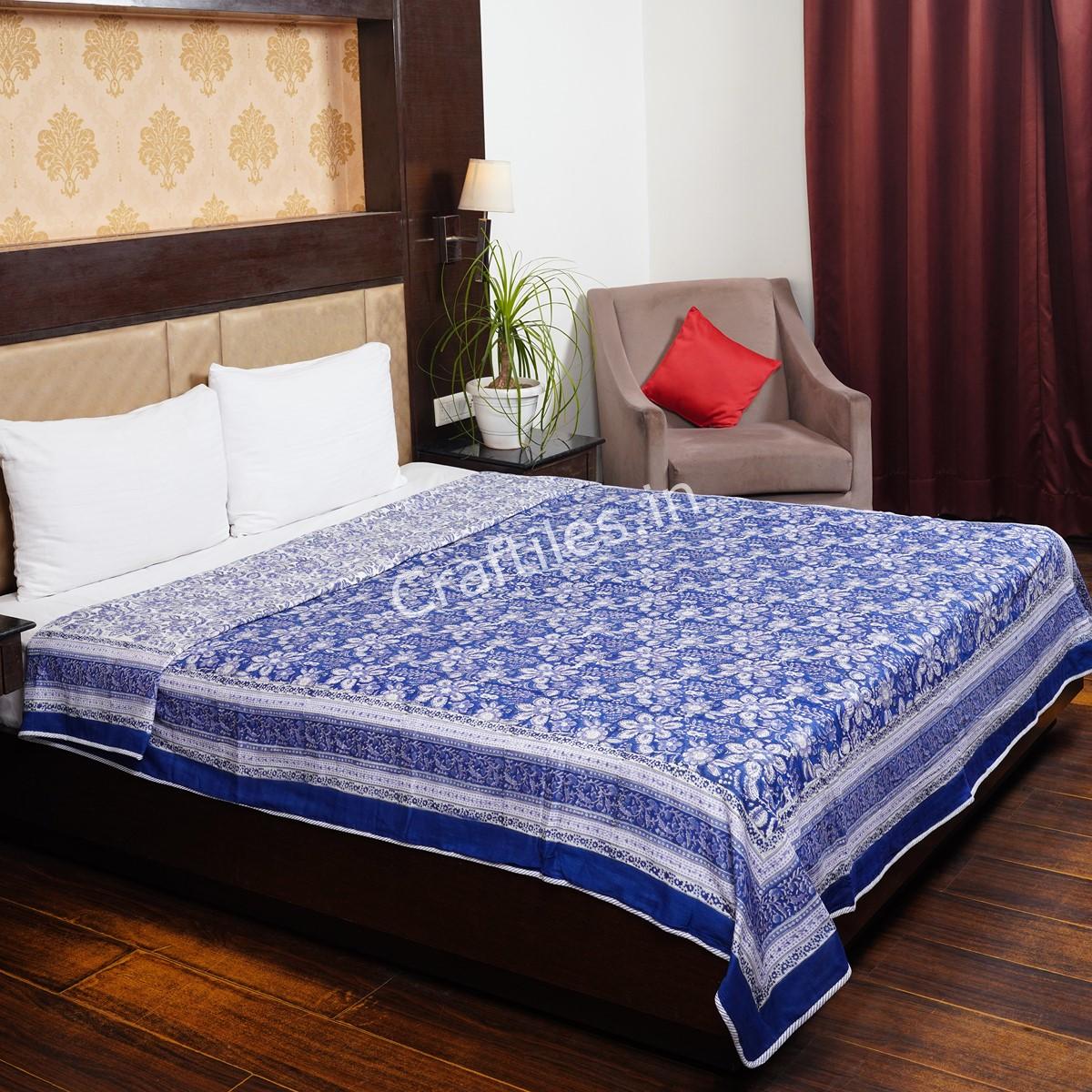 Craftiles – Indigo Jaipuri Handblock Printed Reversible Dohar By Jaipur Dharohar – Blue - Image 2
