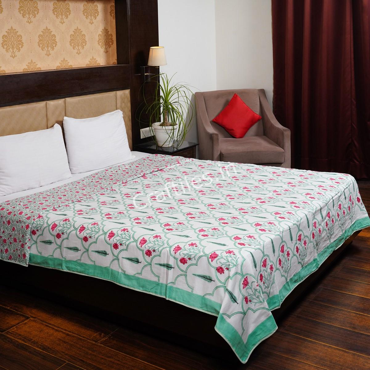 Craftiles – Amber Handblock Printed Reversible Dohar By Jaipur Dharohar – White - Image 2