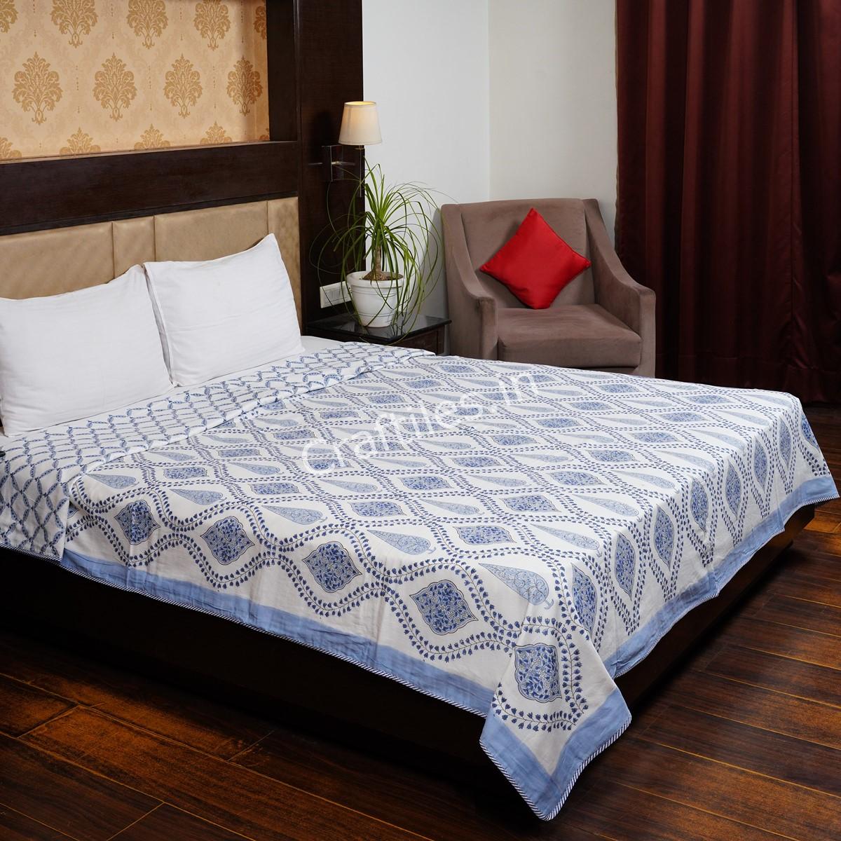 Craftiles – Amber Handblock Printed Reversible Dohar By Jaipur Dharohar – Blue - Image 2