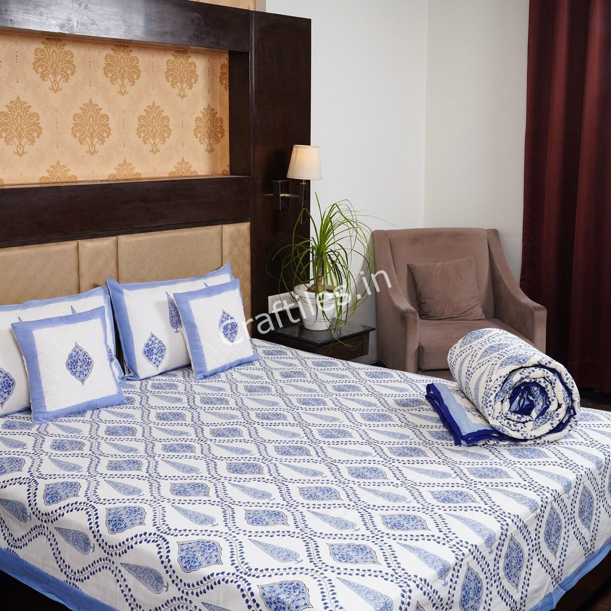 Craftiles - BS1125 Jaipuri Handblock Printed Bedding Set Jaipurdharohar for Home and Wedding Gift