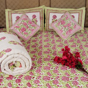 Craftiles - BS1065 Jaipuri Handblock Printed Bedding Set Jaipur dharohar for Home and Wedding Gift.W