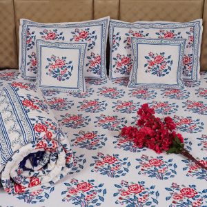 Craftiles - BS1056 Carry Jaipuri Handblock Printed Bedding Set by Jaipur dharohar for Home and Wedding Gift - Blue