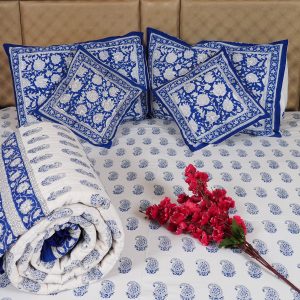 Craftiles - BS1056 Carry Jaipuri Handblock Printed Bedding Set by Jaipur dharohar for Home and Wedding Gift - Blue
