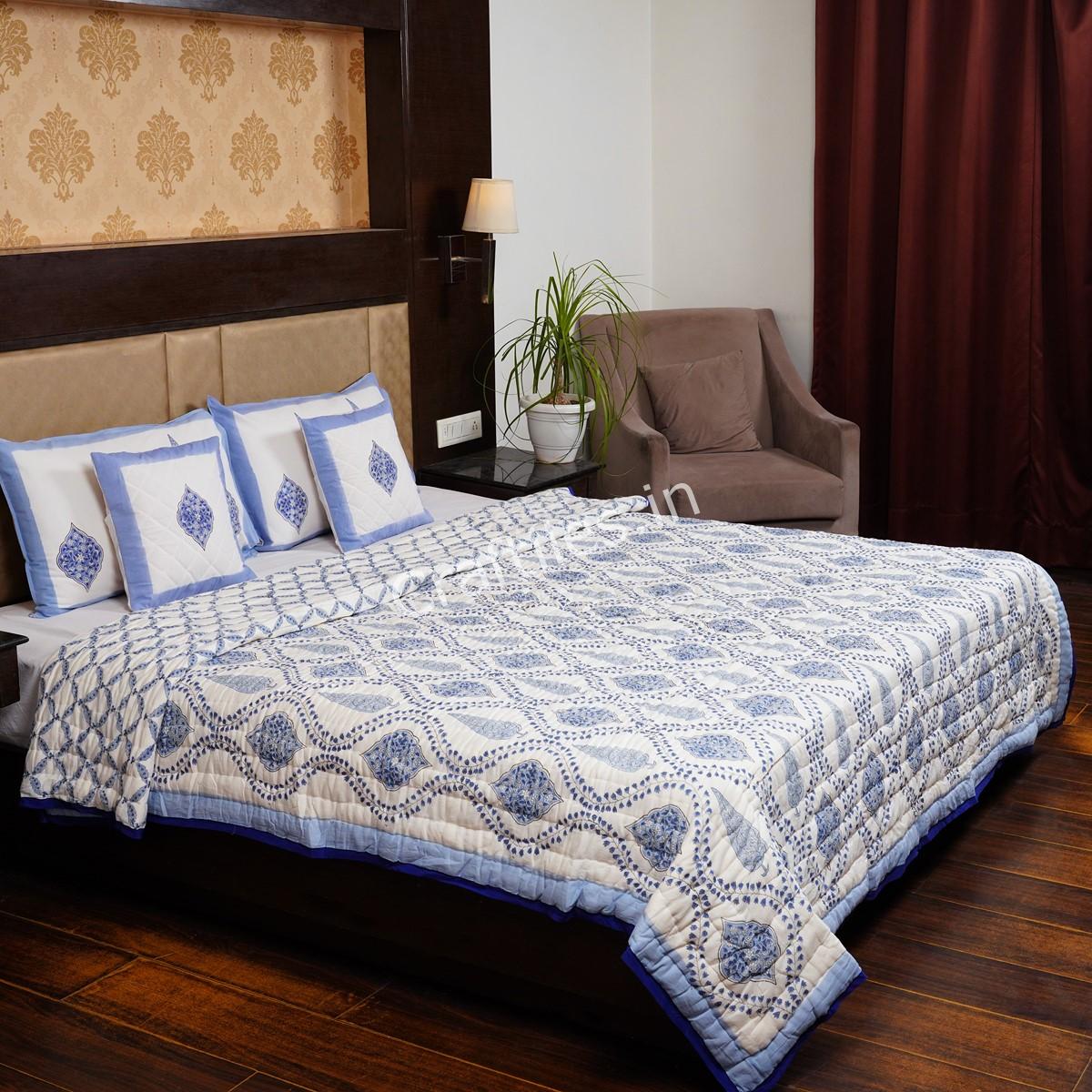 Craftiles - QL1125 Amber Jaipuri Handblock Printed Reversible Jaipuri Quilt by Jaipurdharohar - Blue