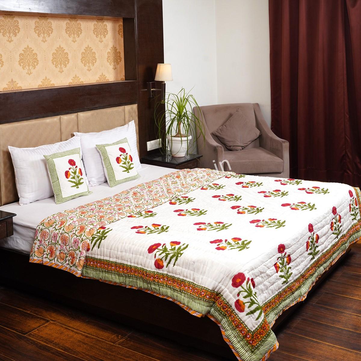 Craftiles - QL1144 Bookey Jaipuri Handblock Printed Reversible Jaipuri Quilt by Jaipurdharohar - Red