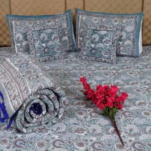 Craftiles - BS1136 Kashyap Jaipuri Handblock Printed Bedding Set by Jaipur dharohar for Home and Wedding Gift - Gray