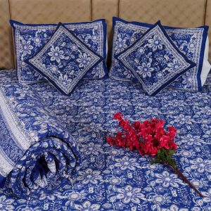 Craftiles - BS1062Q Indigo Jaipuri Handblock Printed Bedding Set by Jaipur dharohar for Home and Wedding Gift - Blue