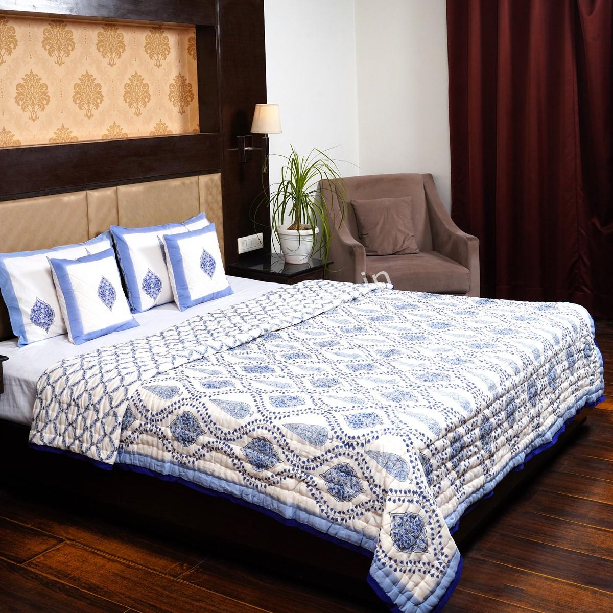Craftiles - QL1125 Amber Jaipuri Handblock Printed Reversible Jaipuri Quilt by Jaipurdharohar - Blue