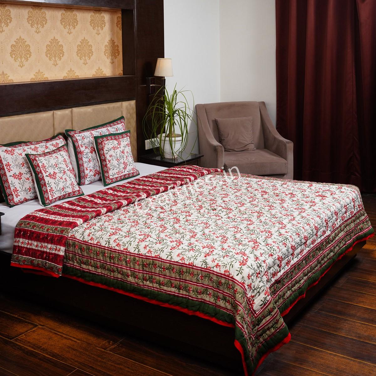Craftiles - QL1093 Straighter Jaipuri Handblock Printed Reversible Jaipuri Quilt by Jaipurdharohar - Red