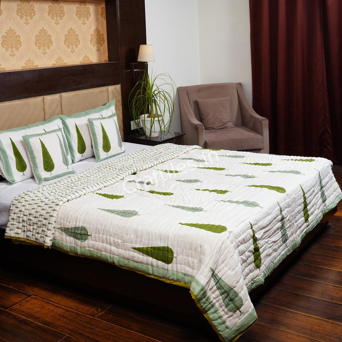 Craftiles - QL1008S Tilak Jaipuri Handblock Printed Reversible Jaipuri Quilt by Jaipurdharohar - Green