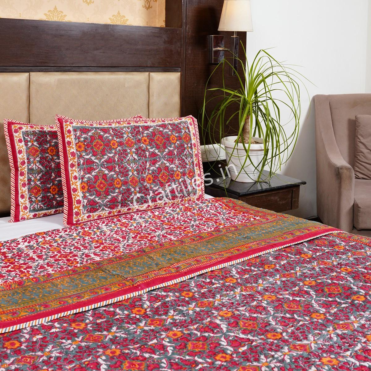 Craftiles - CF1133 Brodux Jaipuri Handblock Printed Reversible Comforter by Jaipurdharohar - AC Quilt | Comforter | Bedcover | Gudarie - Red