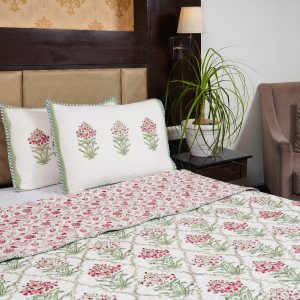 Craftiles - CF1143 Hawamahal Jaipuri Handblock Printed Reversible Comforter by Jaipurdharohar - AC Quilt | Comforter | Bedcover | Gudarie - Green