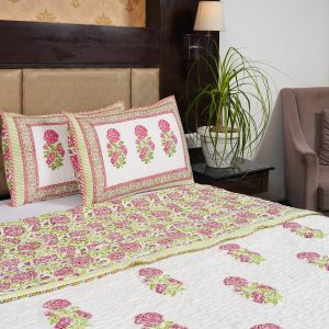 Craftiles - CF1065 Gulab Jaipuri Handblock Printed Reversible Comforter by Jaipurdharohar - AC Quilt | Comforter | Bedcover | Gudarie - Red