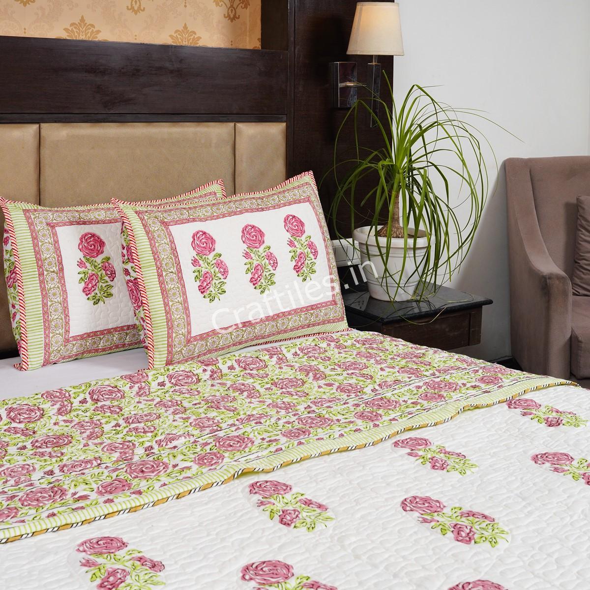 Craftiles - CF1065 Gulab Jaipuri Handblock Printed Reversible Comforter by Jaipurdharohar - AC Quilt | Comforter | Bedcover | Gudarie - Red