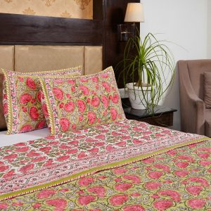 Craftiles - CF1138 Lotus Jaipuri Handblock Printed Reversible Comforter by Jaipurdharohar - AC Quilt | Comforter | Bedcover | Gudarie - Red