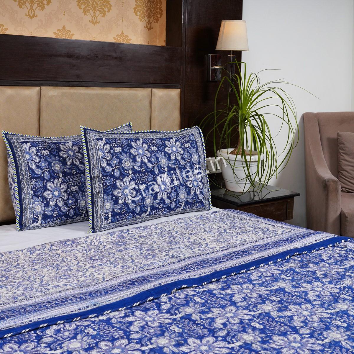 Craftiles - CF1062Q Indigo Jaipuri Handblock Printed Reversible Comforter by Jaipurdharohar - AC Quilt | Comforter | Bedcover | Gudarie - Blue