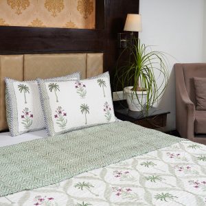 Craftiles - CF1132 Mahal Jaipuri Handblock Printed Reversible Comforter by Jaipurdharohar - AC Quilt | Comforter | Bedcover | Gudarie - Green