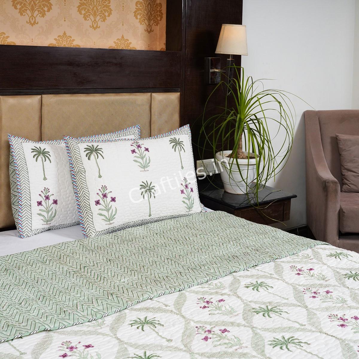 Craftiles - CF1132 Mahal Jaipuri Handblock Printed Reversible Comforter by Jaipurdharohar - AC Quilt | Comforter | Bedcover | Gudarie - Green