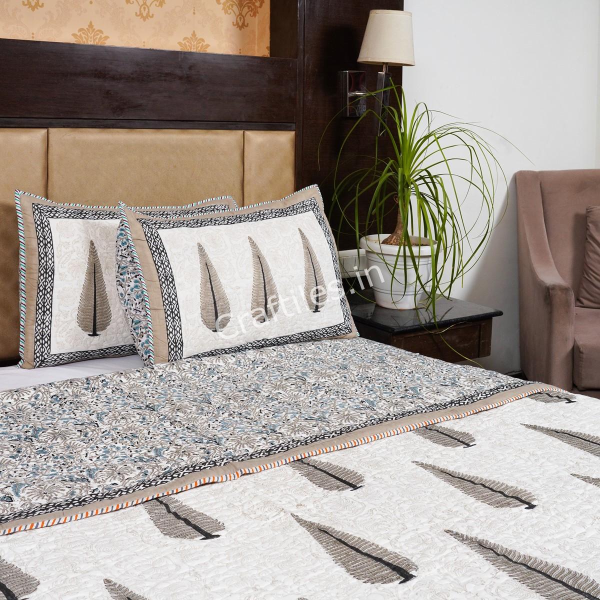 Craftiles - CF1008Q Tilak Jaipuri Handblock Printed Reversible Comforter by Jaipurdharohar - AC Quilt | Comforter | Bedcover | Gudarie - Brown