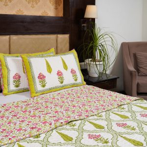 Craftiles - CF1128 Premium Mahrab Jaipuri Handblock Printed Reversible Comforter by Jaipurdharohar - AC Quilt | Comforter | Bedcover | Gudarie - Green