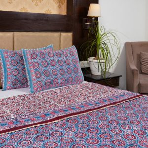 Craftiles - CF1113 Chakri Jaipuri Handblock Printed Reversible Comforter by Jaipurdharohar - AC Quilt | Comforter | Bedcover | Gudarie - Blue